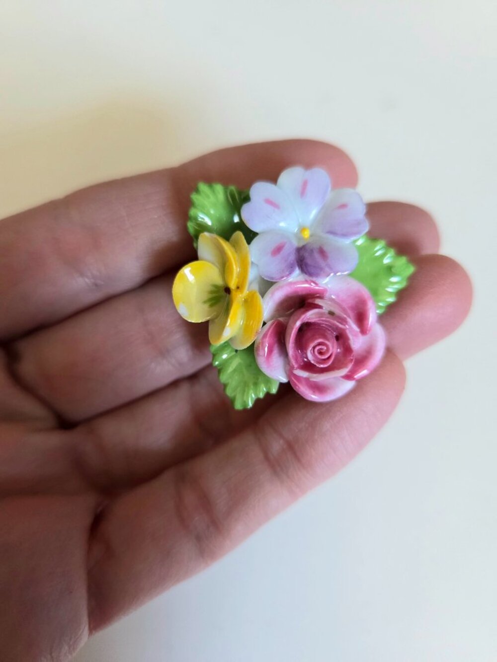Vintage Ceramic Bone China Floral Brooch